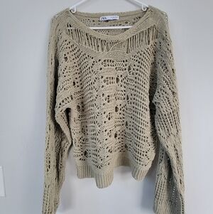 Zara Crochet Sweater Women's Size L Forest Fairy Grunge Goblincore Boho Hippie